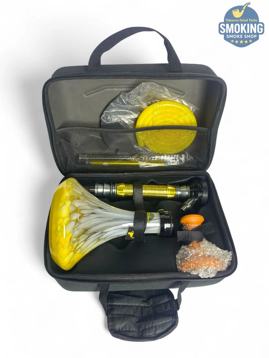 شيشة ملك الزمان اصدار اصفر – طقم كامل بشنطة Malek El Zaman Hookah Set – Travel Case Edition