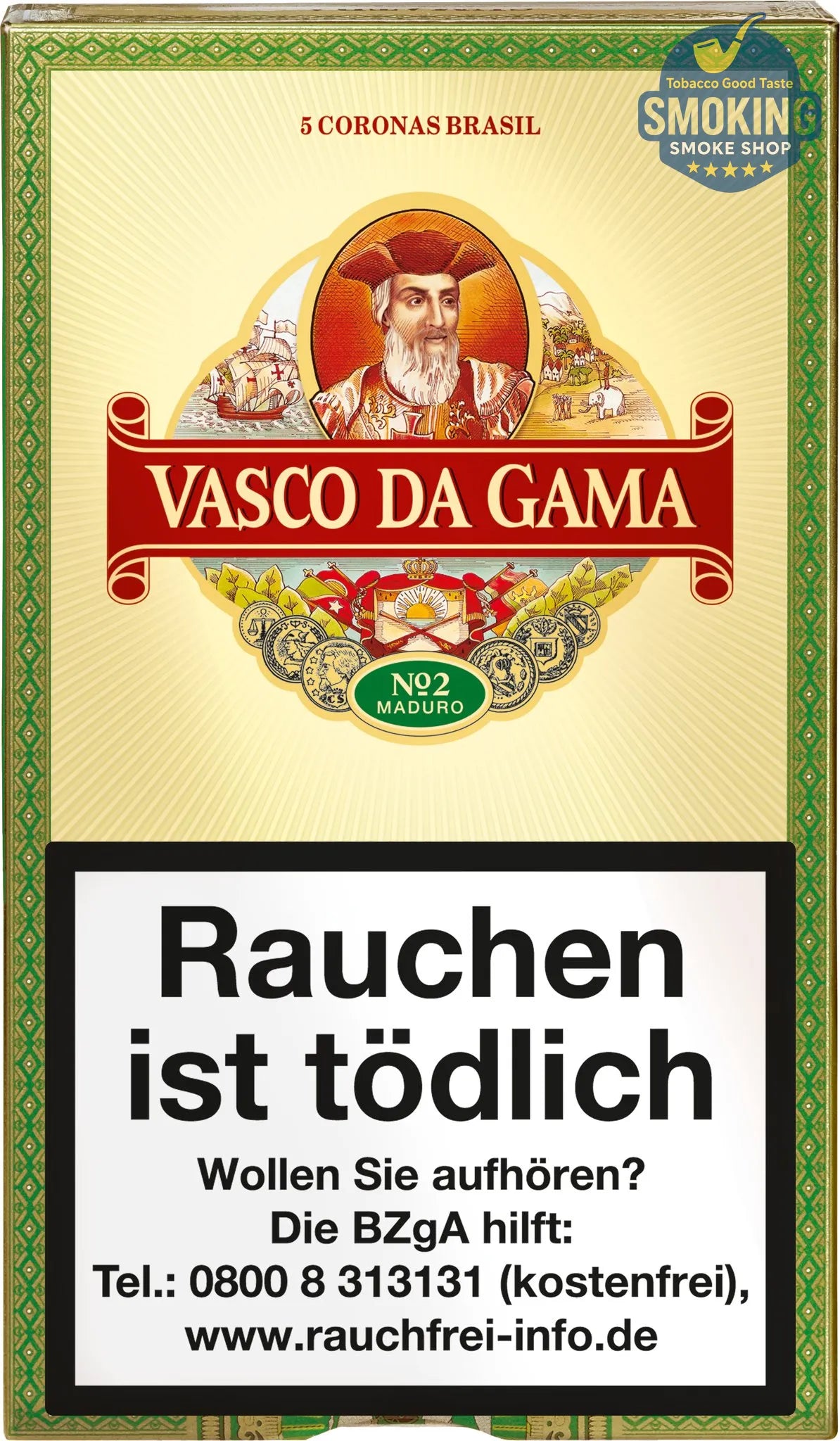 Vasco Da Gama No.2 (Claro / Caribbean / Maduro) — سيجار فاسكو دا جاما رقم2 عبوة 5 قطع مقاس كورونا بسعر اقتصادي 
