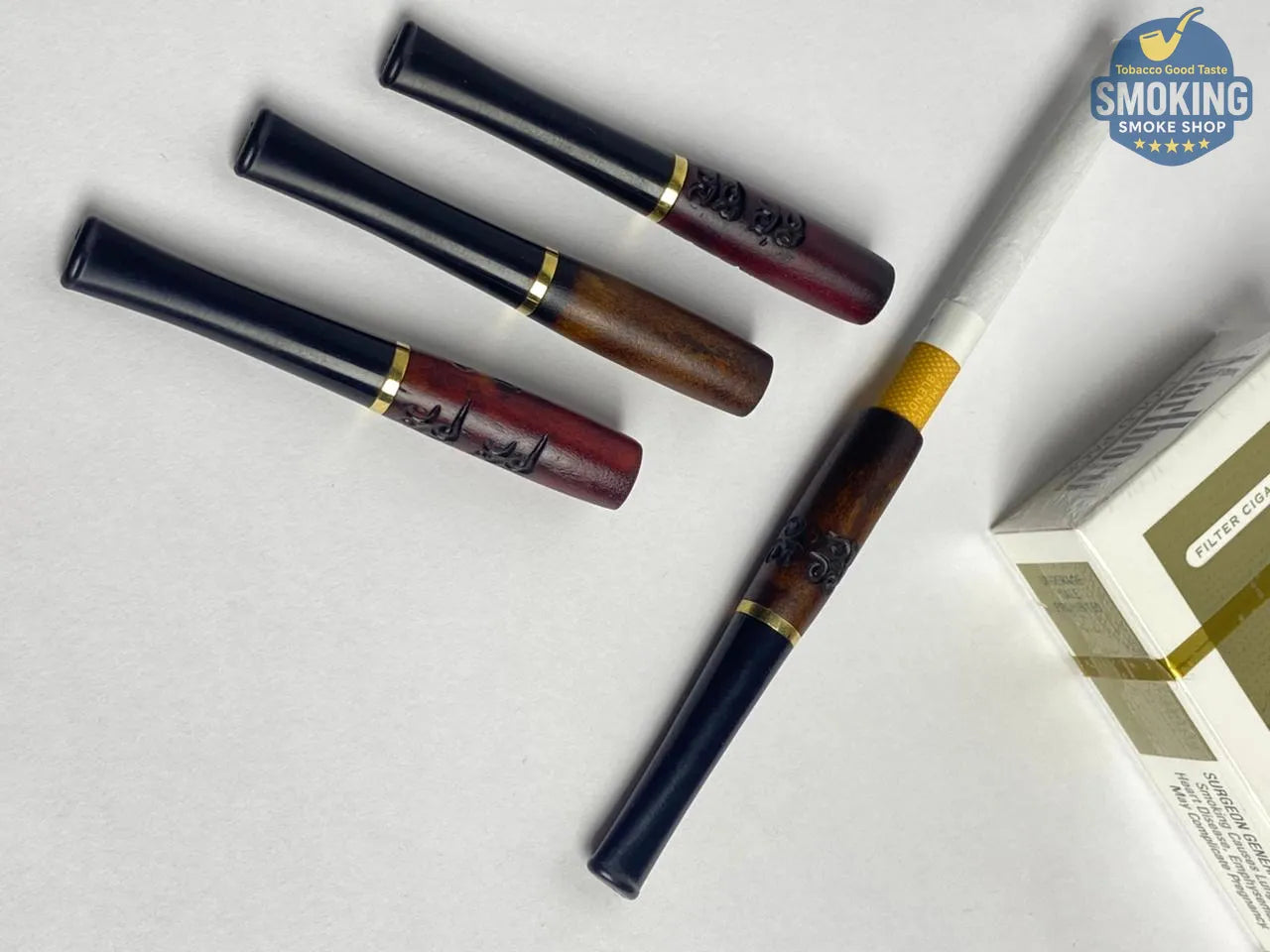 wooden Cigarette Holder مبسم سجاير برأس خشب طبيعي مزخرفة