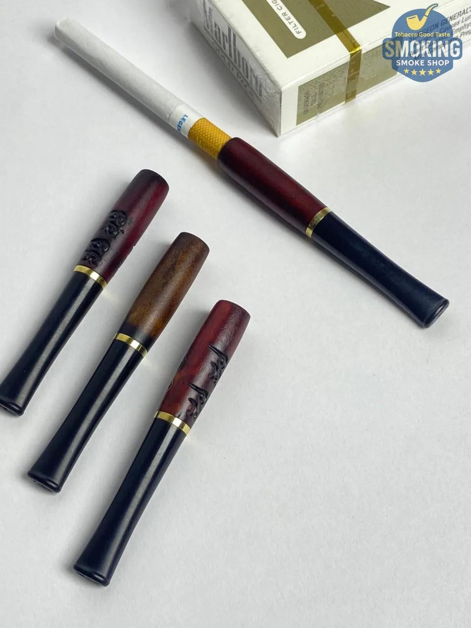 wooden Cigarette Holder مبسم سجاير برأس خشب طبيعي مزخرفة
