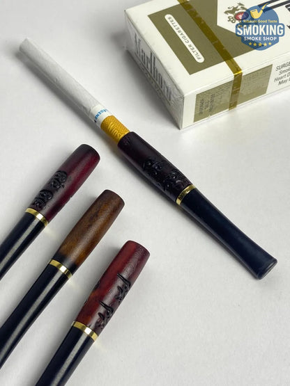 wooden Cigarette Holder مبسم سجاير برأس خشب طبيعي مزخرفة