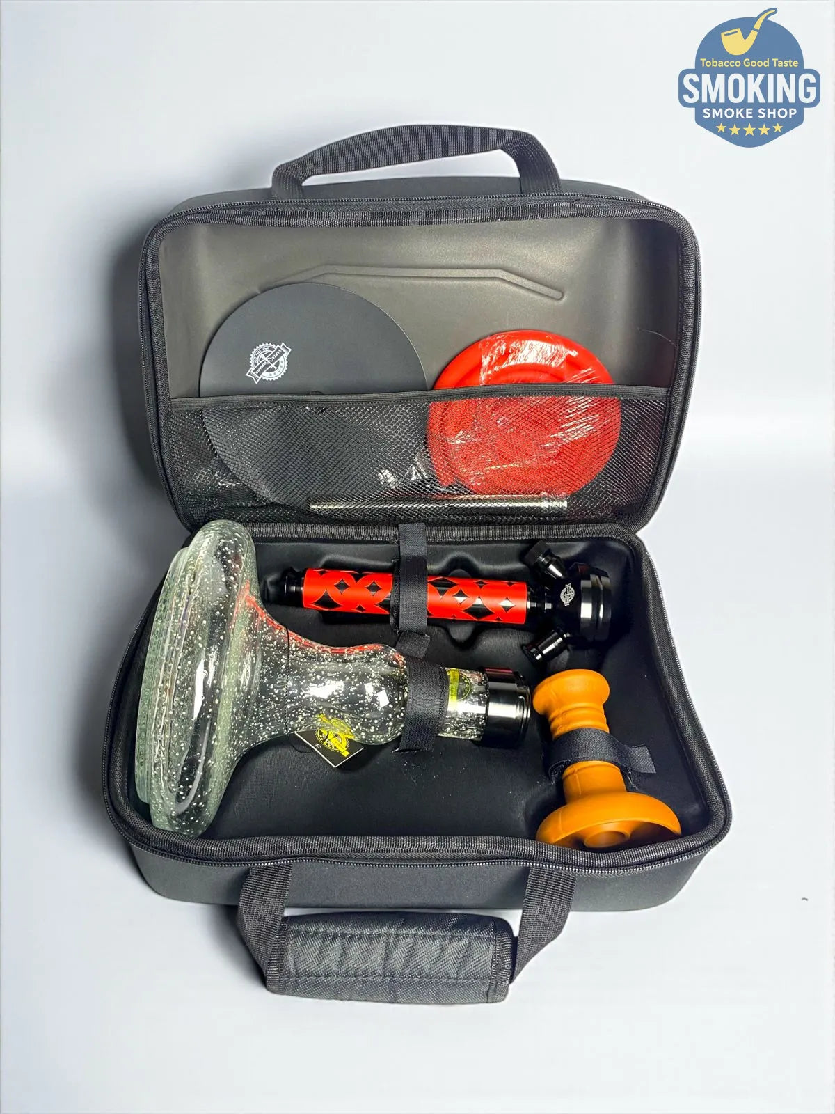 شيشة ملك الزمان اصدار احمر – طقم كامل بشنطة Malek El Zaman Hookah Set – Travel Case Edition