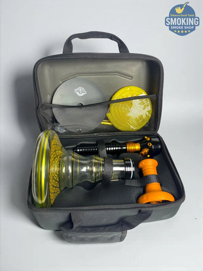 شيشة ملك الزمان اصدار اصفر – طقم كامل بشنطة Malek El Zaman Hookah Set – Travel Case Edition