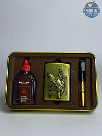 Zippo Shape Lighter Set — طقم ولاعة بنزين الفاخر مع عبوة مليء و مبسم سجاير 