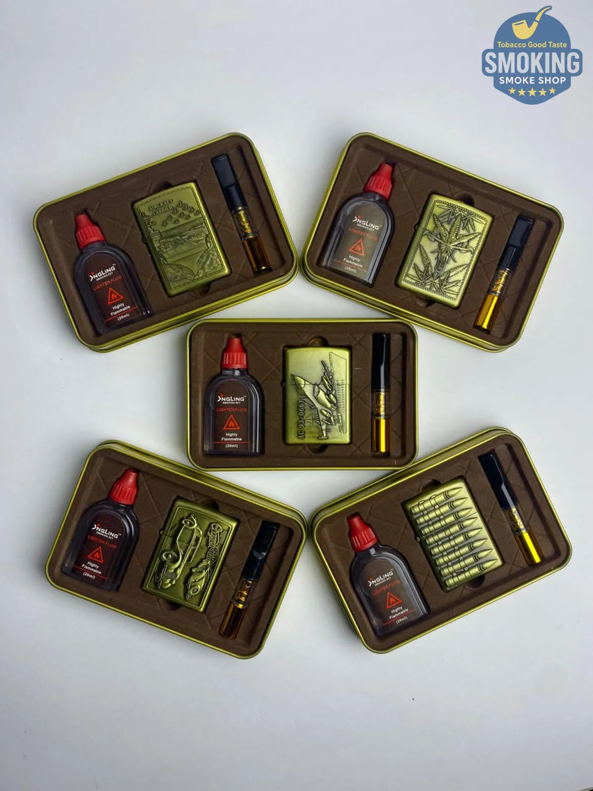 Zippo Shape Lighter Set — طقم ولاعة بنزين الفاخر مع عبوة مليء و مبسم سجاير 