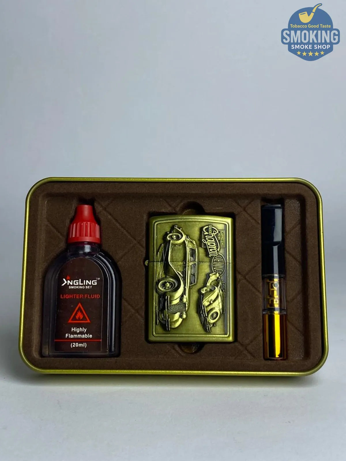 Zippo Shape Lighter Set — طقم ولاعة بنزين الفاخر مع عبوة مليء و مبسم سجاير 