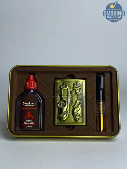 Zippo Shape Lighter Set — طقم ولاعة بنزين الفاخر مع عبوة مليء و مبسم سجاير 