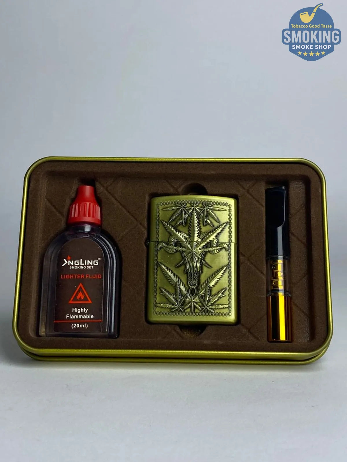 Zippo Shape Lighter Set — طقم ولاعة بنزين الفاخر مع عبوة مليء و مبسم سجاير 