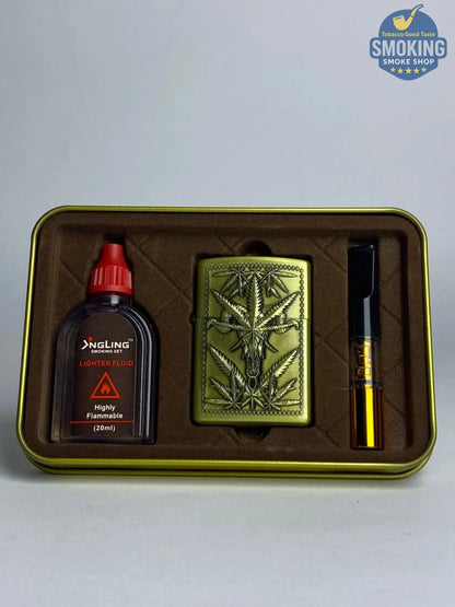 Zippo Shape Lighter Set — طقم ولاعة بنزين الفاخر مع عبوة مليء و مبسم سجاير 
