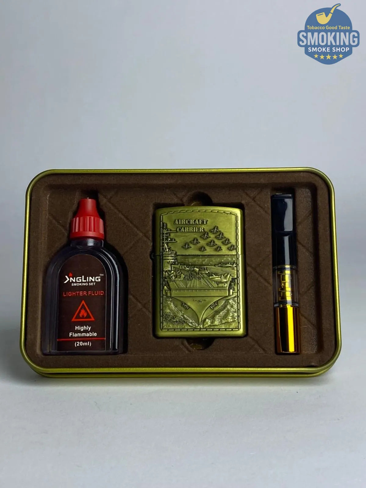 Zippo Shape Lighter Set — طقم ولاعة بنزين الفاخر مع عبوة مليء و مبسم سجاير 