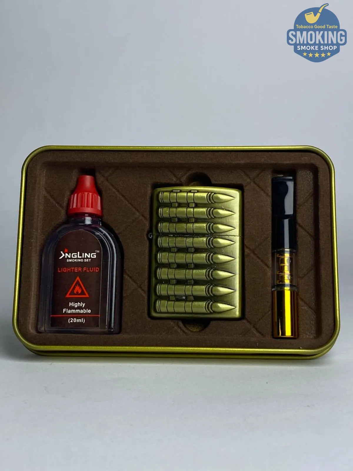 Zippo Shape Lighter Set — طقم ولاعة بنزين الفاخر مع عبوة مليء و مبسم سجاير 