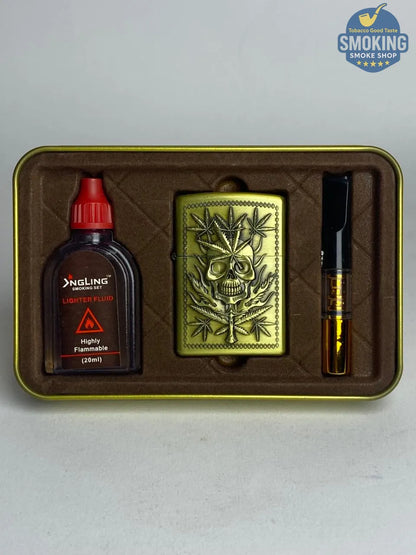 Zippo Shape Lighter Set — طقم ولاعة بنزين مع عبوة مليء و مبسم سجاير او ميدالية مفاتيح اشكال متعددة