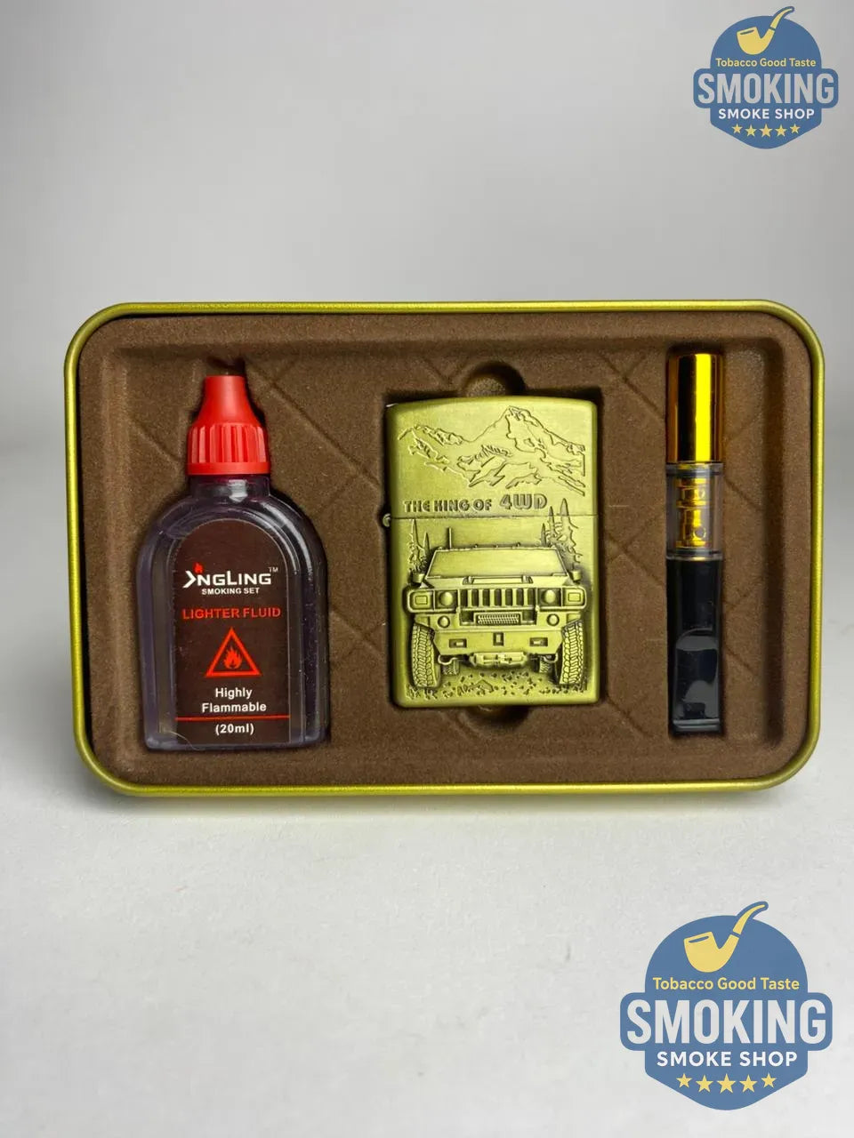 Vintage Style Petrol Lighter Gift Set — طقم ولاعة بنزين كلاسيكية مع مبسم سجائر 8 مم وعبوة تعبئة