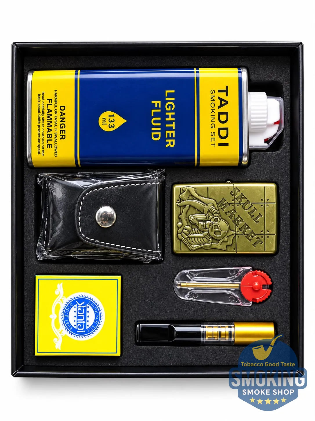 🔥 Smoking Set – طقم ولاعة زيبو فاخر ( جراب + مبسم + غيار حجر وفتيل + عبوة مليء )