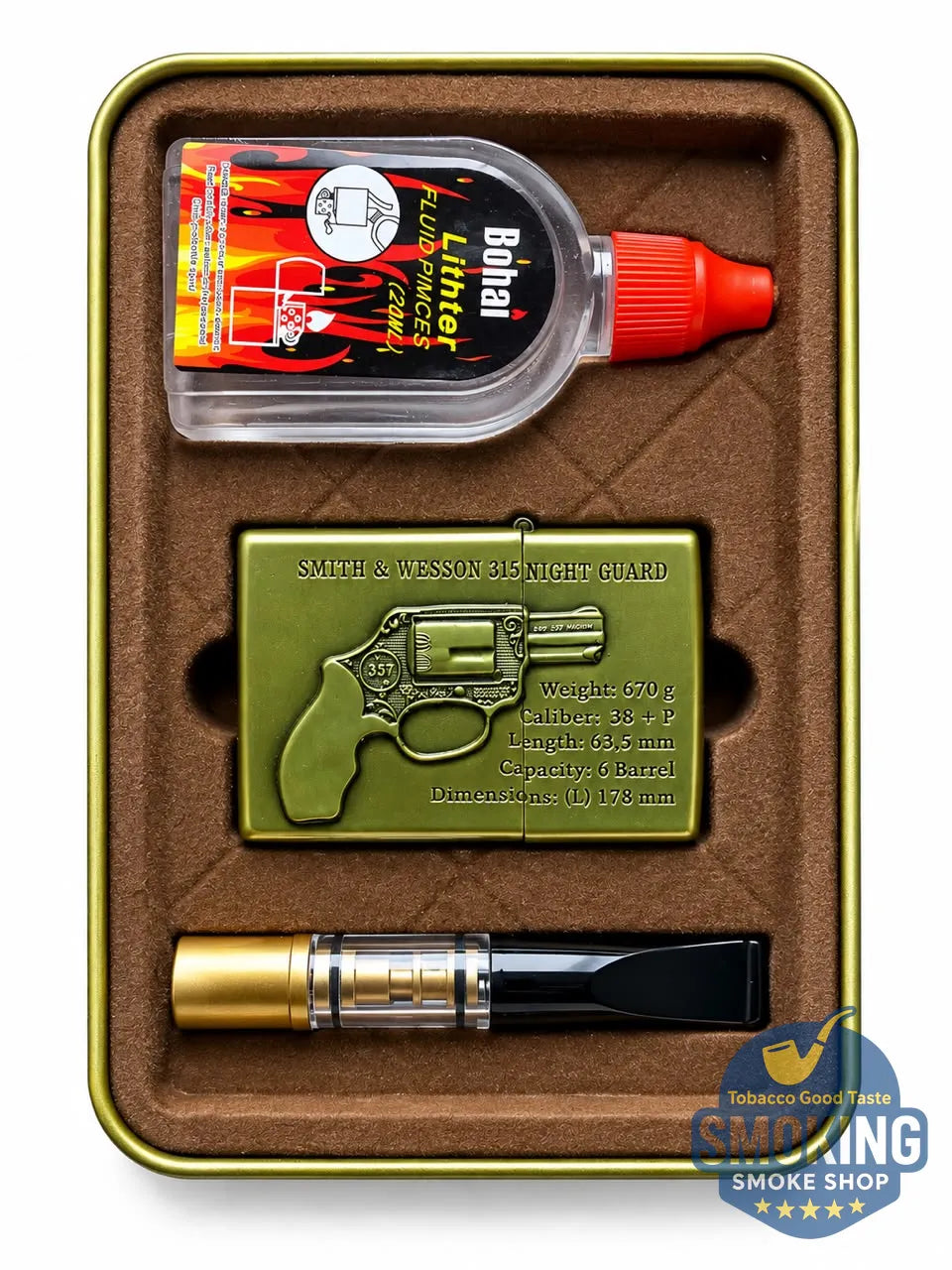 Vintage Style Petrol Lighter Gift Set — طقم ولاعة بنزين كلاسيكية مع مبسم سجائر 8 مم وعبوة تعبئة