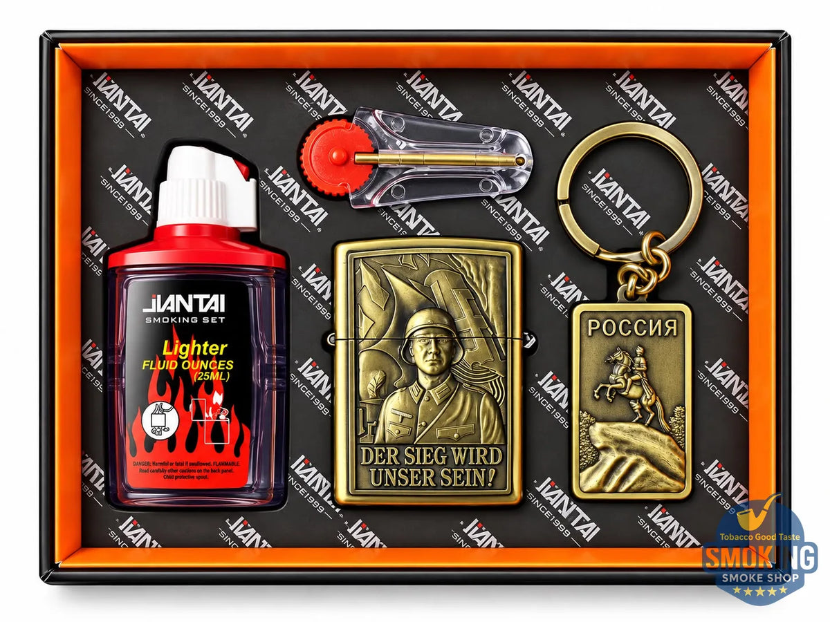 Zippo Shape Lighter Set —  طقم ولاعة بنزين مع عبوة مليء وميدالية مفاتيح اشكال متعددة وكارت حجر اشعال