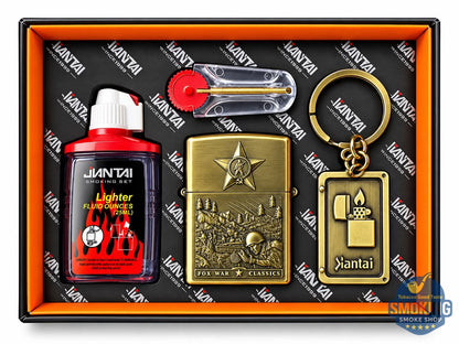 Zippo Shape Lighter Set —  طقم ولاعة بنزين مع عبوة مليء وميدالية مفاتيح اشكال متعددة وكارت حجر اشعال
