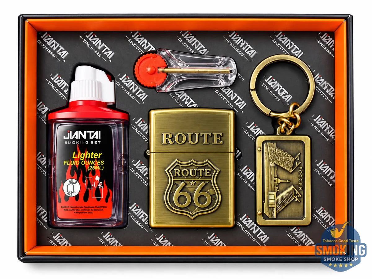Zippo Shape Lighter Set —  طقم ولاعة بنزين مع عبوة مليء وميدالية مفاتيح اشكال متعددة وكارت حجر اشعال