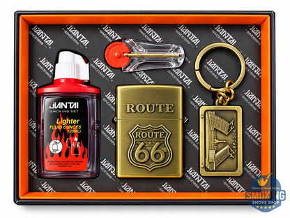 Zippo Shape Lighter Set —  طقم ولاعة بنزين مع عبوة مليء وميدالية مفاتيح اشكال متعددة وكارت حجر اشعال
