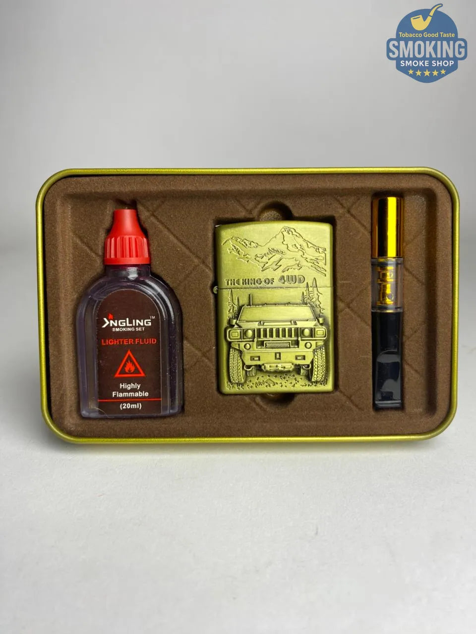 Zippo Shape Lighter Set — طقم ولاعة بنزين مع عبوة مليء و مبسم سجاير او ميدالية مفاتيح اشكال متعددة