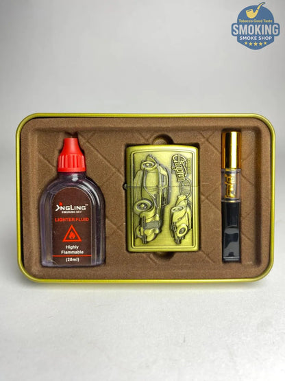 Zippo Shape Lighter Set — طقم ولاعة بنزين مع عبوة مليء و مبسم سجاير او ميدالية مفاتيح اشكال متعددة