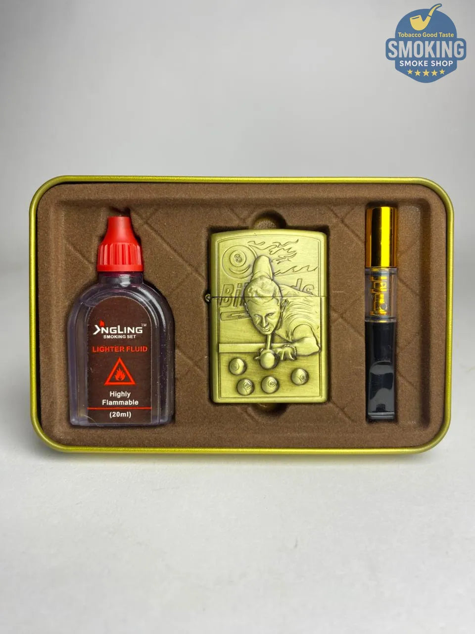 Zippo Shape Lighter Set — طقم ولاعة بنزين مع عبوة مليء و مبسم سجاير او ميدالية مفاتيح اشكال متعددة