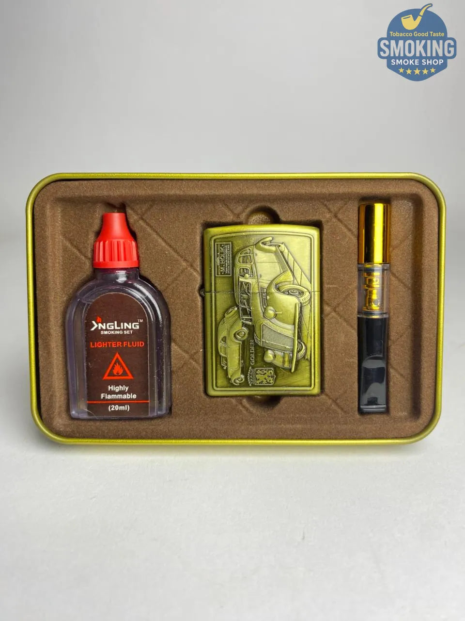 Zippo Shape Lighter Set — طقم ولاعة بنزين مع عبوة مليء و مبسم سجاير او ميدالية مفاتيح اشكال متعددة