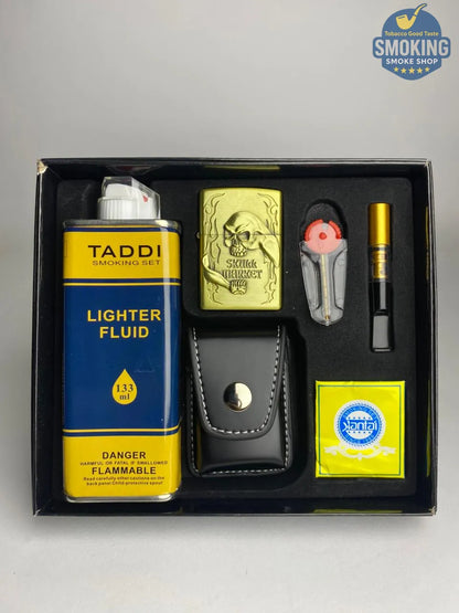 🔥 Smoking Set – طقم ولاعة زيبو فاخر ( جراب + مبسم + غيار حجر وفتيل + عبوة مليء )