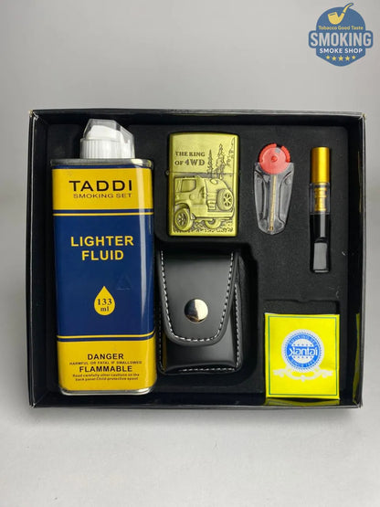 🔥 Smoking Set – طقم ولاعة زيبو فاخر ( جراب + مبسم + غيار حجر وفتيل + عبوة مليء )